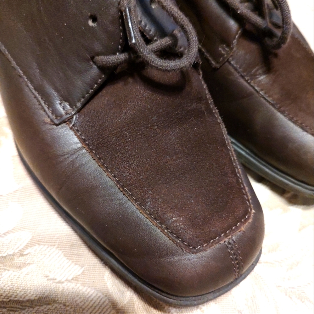 🐿️🍂🐿️Fab Vintage 90s Chocolate Brown Genuine Leather Suede Oxfords - 7.5M - Picture 5 of 10